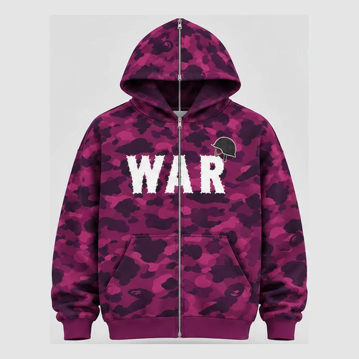 Purple Camo WAR Zip Hoodie product mockup