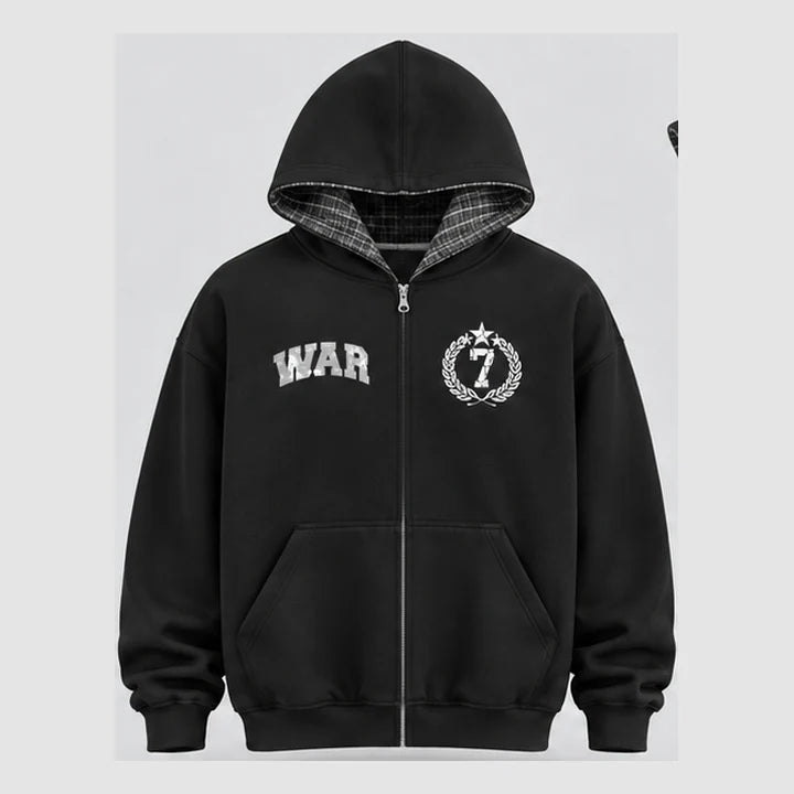 WAR 7 Black Zip Hoodie product mockup