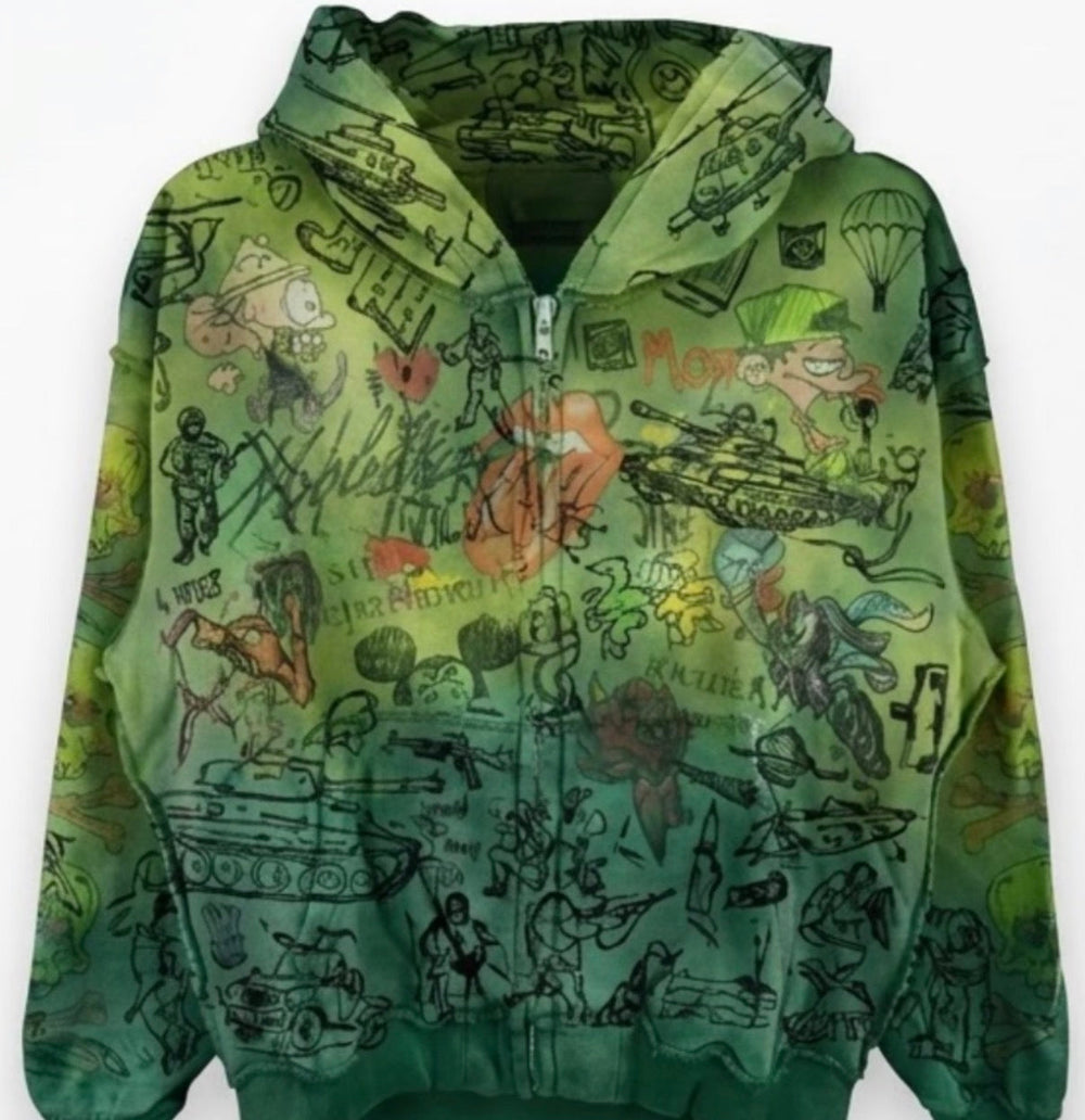 WAR Stories Green Zip Hoodie product mockup